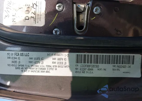 2015 Dodge Dart Sxt из США, поврежденный, VIN 1C3CDFBB9FD281563